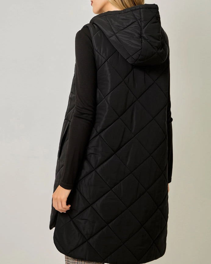 Quilted Puffer Long Hoodie Vest