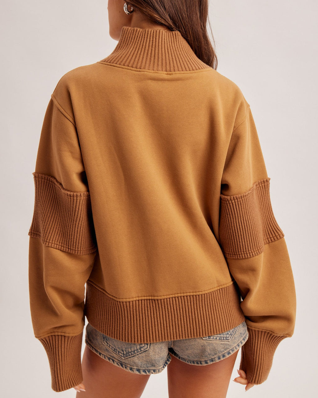 Half Zip-Up Brushed Terry Top