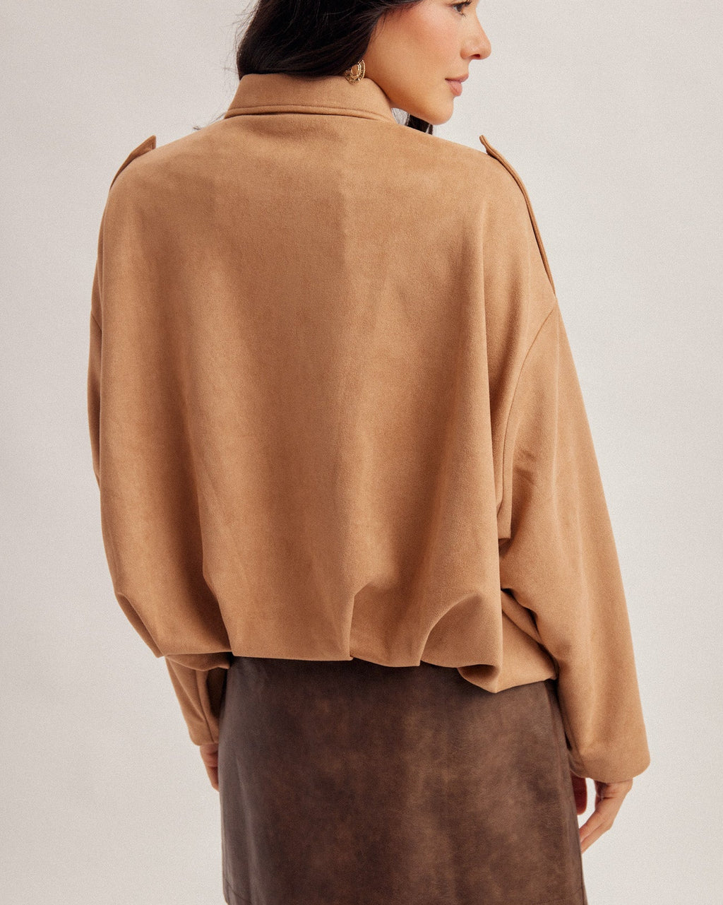 Microsuede Camel Bubble Hem Jacket