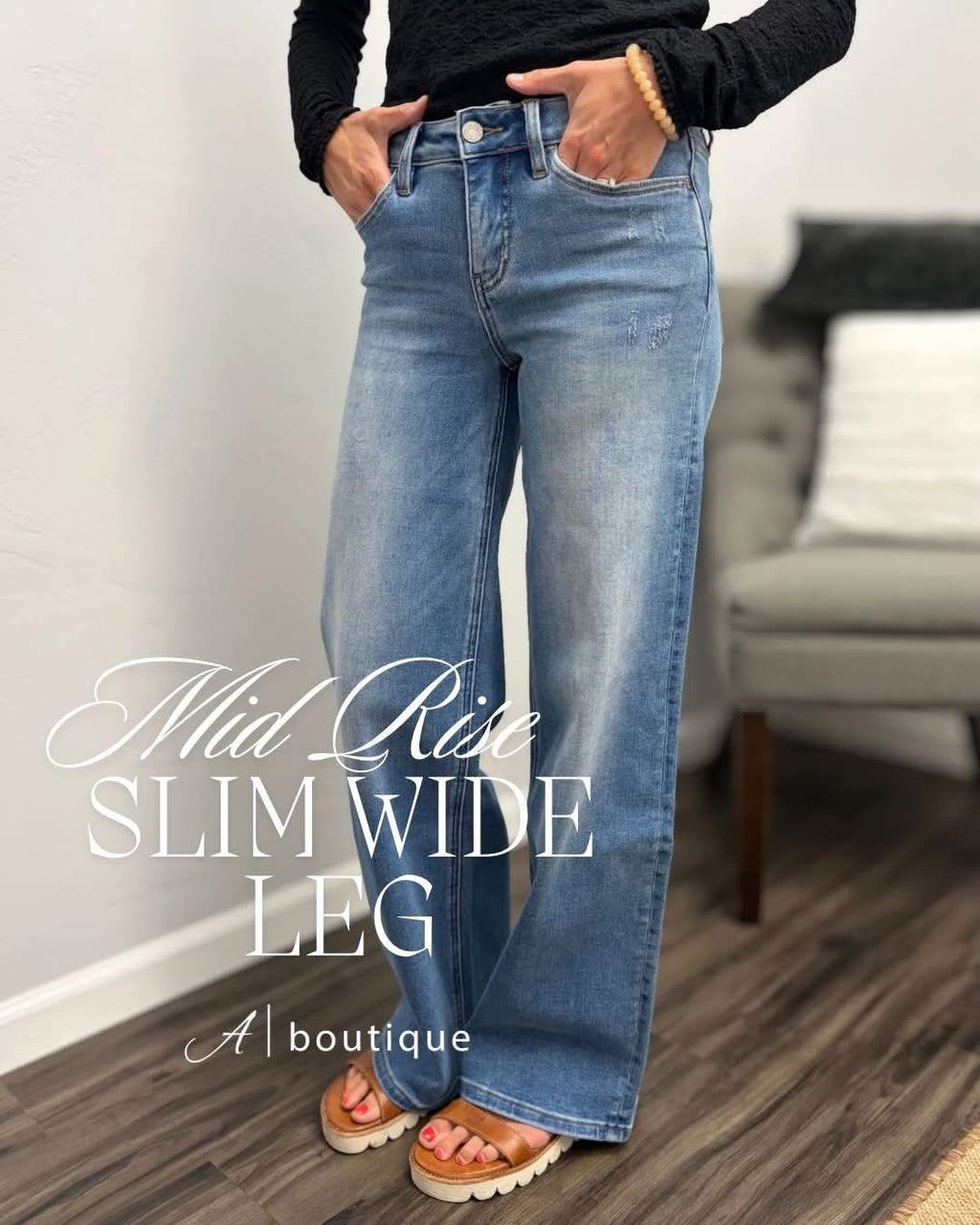Mid Rise Wide Leg Denim Jeans