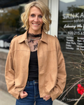 Microsuede Camel Bubble Hem Jacket