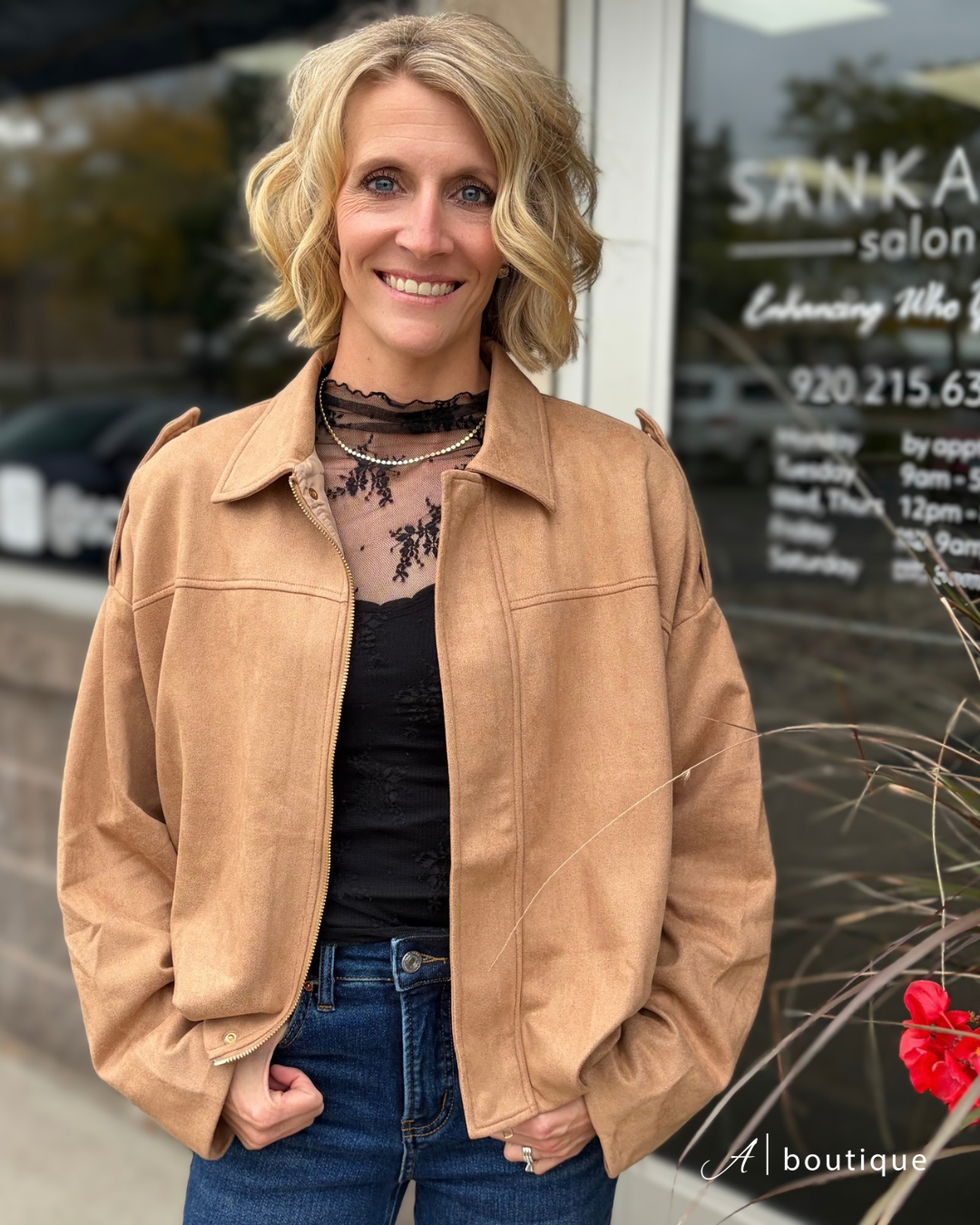 Microsuede Camel Bubble Hem Jacket