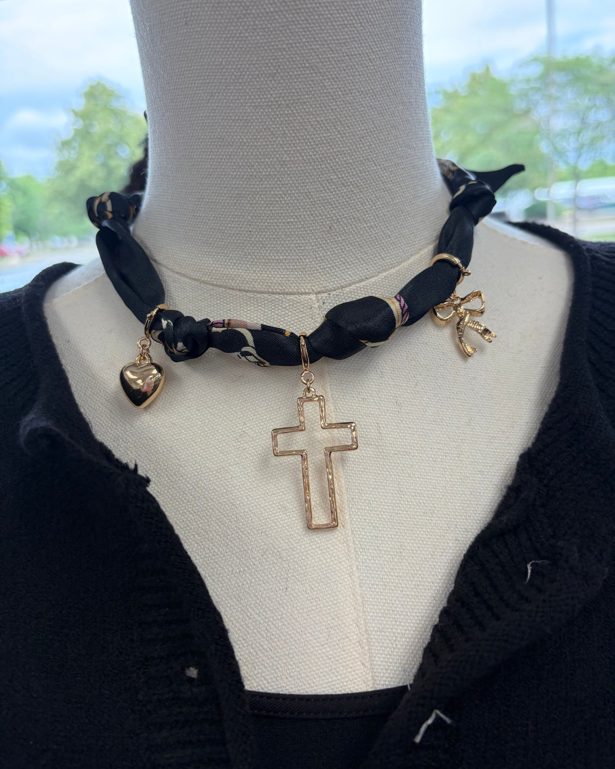 Knotted Scarf Necklace with Charms