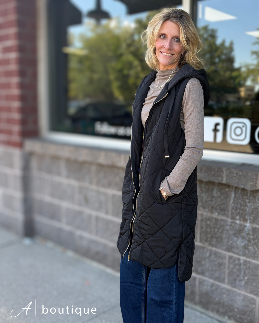 Quilted Puffer Long Hoodie Vest