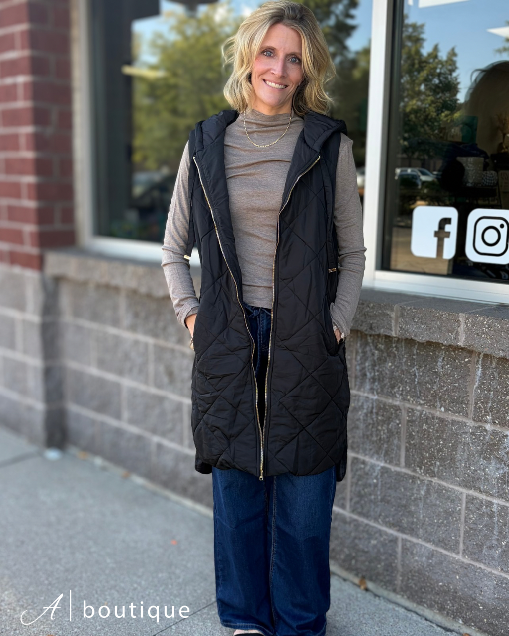 Quilted Puffer Long Hoodie Vest