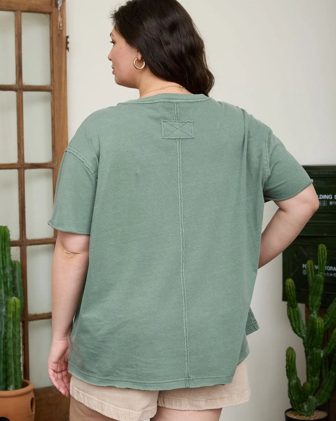 Plus Washed Relaxed Short Sleeve V Neck Knit Top