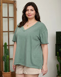 Plus Washed Relaxed Short Sleeve V Neck Knit Top