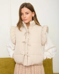 Flutter Sleeve Bow Detail Zip-Up Puffer Vest