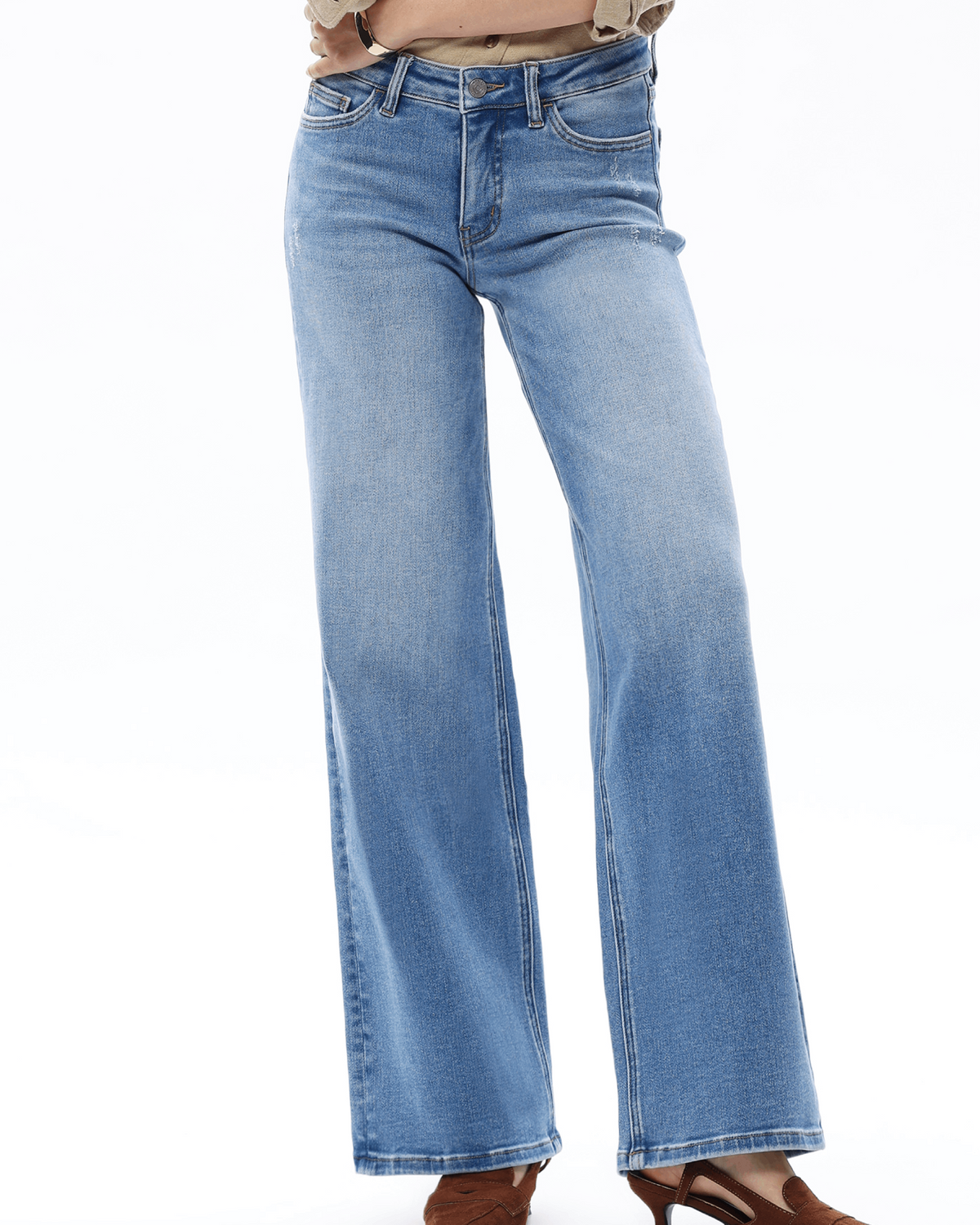 Mid Rise Wide Leg Denim Jeans