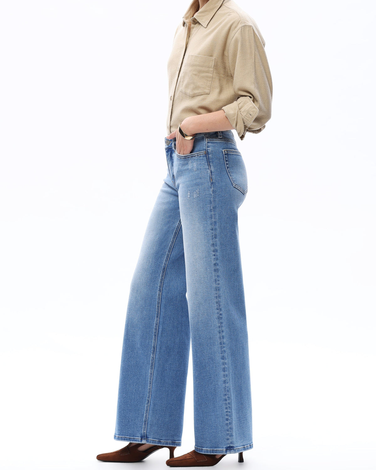 Mid Rise Wide Leg Denim Jeans
